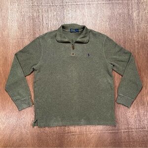Polo Ralph Lauren Classic Mock Neck 1/4 Zip Green Cotton Pullover Sweater L